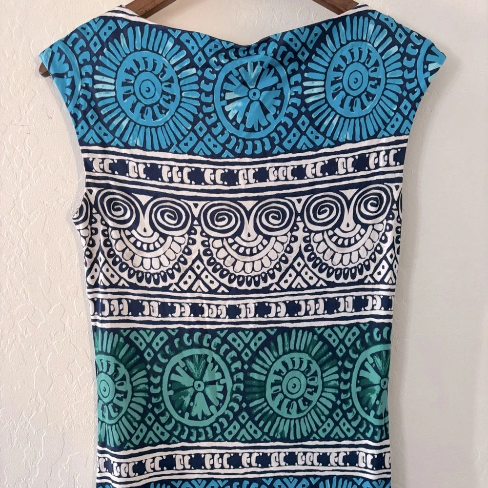 Tory‎ Burch Medallion Print Cap Sleeve Silk Shift Dress Small Blue Green Women’s